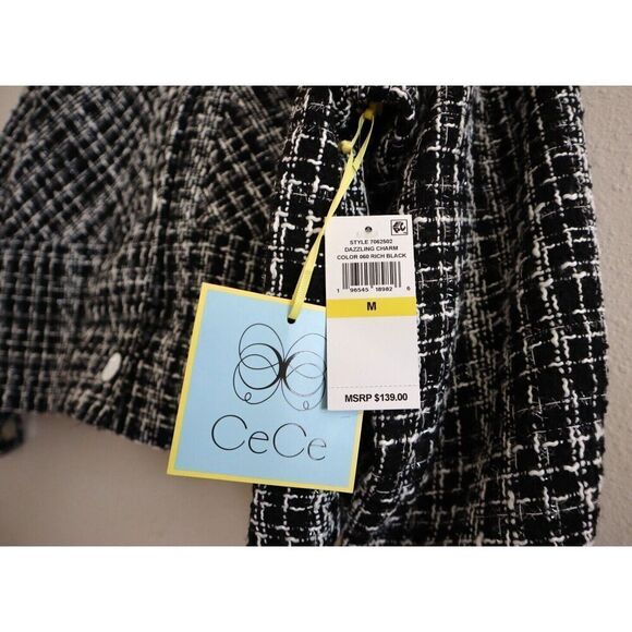 CeCe 7062502-060 Women Sz M Black Dazzling Charm Short Length Tweed Shacket - Picture 4 of 9